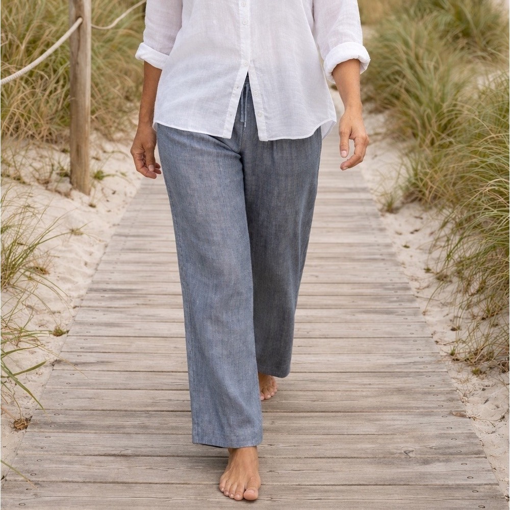 NWOT Gap Linen Blend Chambray Wide Leg Beach Vacation Pants Womens Large